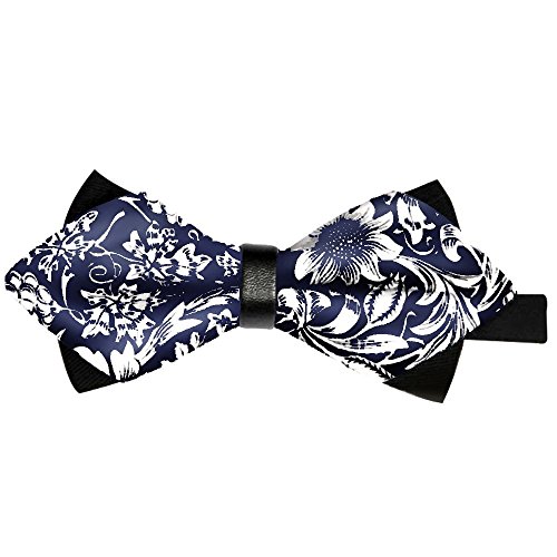 Gazebo Green Pre-Tied Cotton Paisley Floral Wedding Dressy Bow Tie (White & Navy Floral)