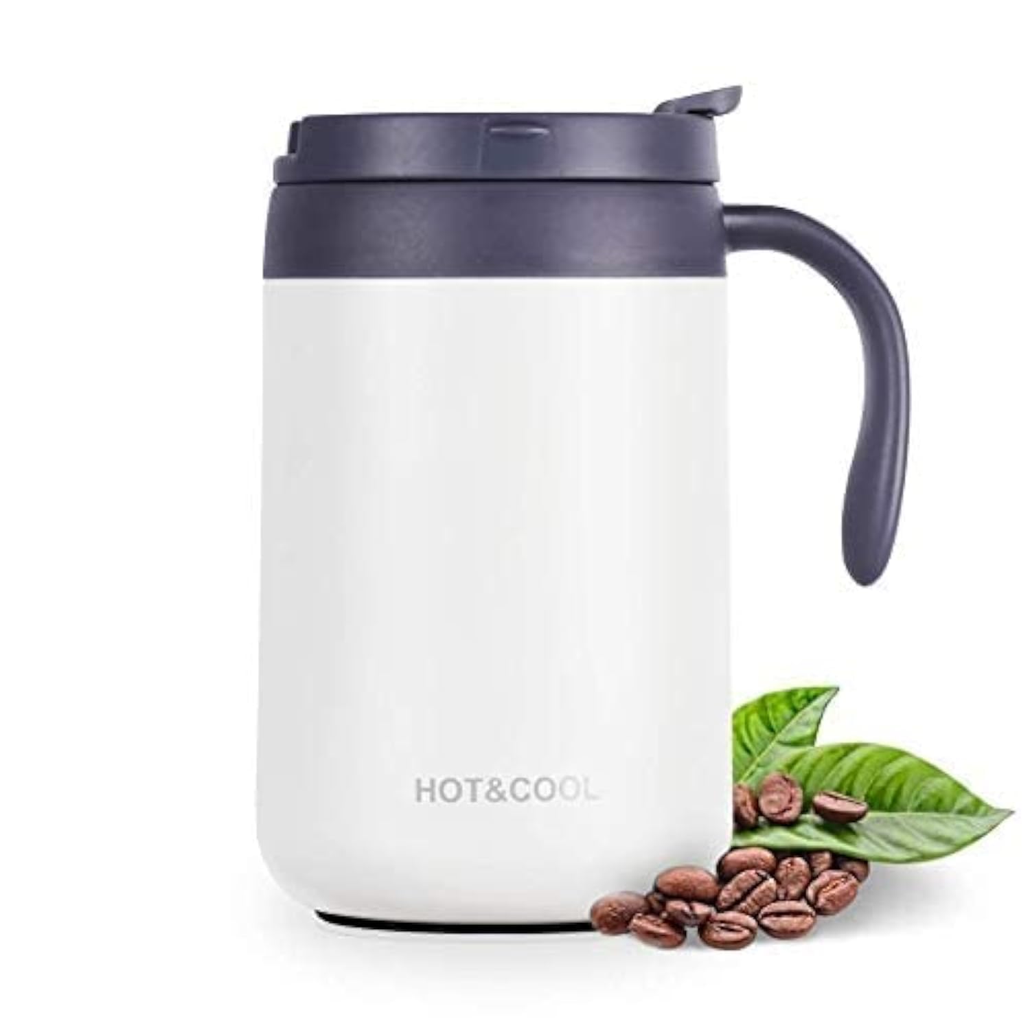 camako Insulated Coffee Mug with Lid, Double Wall Stainless Steel Thermal Mug for Cold & Hot Drinks, Stainless Steel Reusable Coffee Cup(White 500ML)