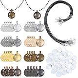 PP OPOUNT 95 Pieces Pendant Trays Set Including 8 Different Colors 40Pieces Round Pendant Trays,40Pieces Bright Glass Cabochon Dome Tiles,15Pieces Black Waxed Necklace Cord for Photo Pendant Crafting
