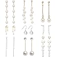 SAMOCO 9 Pairs Big Simulated Pearl Long Tassel Drop Earrings for Women Double Sided Front Back Pearl Earrings Cross Imitation Pearl Dangle Earrings