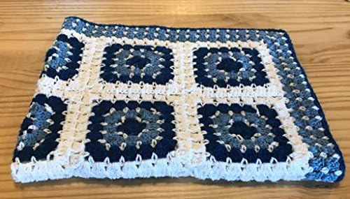 Handmade Crochet Baby Boy Blanket - Blue-White