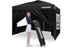 OASISHOME Pop-up Gazebo Instant Portable Canopy Tent 10'x10', with 4 Sidewalls, Windows, Wheeled Bag, for Patio/Outdoor/Wedding Parties and Events (10FTx10FT, Black)