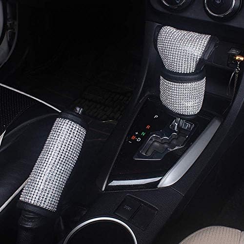 U&M 4pcs/Set Bling Bling Auto Handbrake Cover & Shift Gear Cover Set & 2 pcs Bling Cup Holder Insert Coasters Luster Crystal Car Decor Accessories: Home Improvement