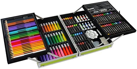 133 Piece Deluxe Wood Mixed Media Art Creative Set Art Supply Painting Set Kit for Kids Children Painting Beginners in Aluminum Art Case