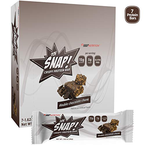 Ooh Snap Nutrition Gluten Free Crispy Protein Bar, Natural and Artificial Double Chocolate Chunk Flavors – 7 Count Box