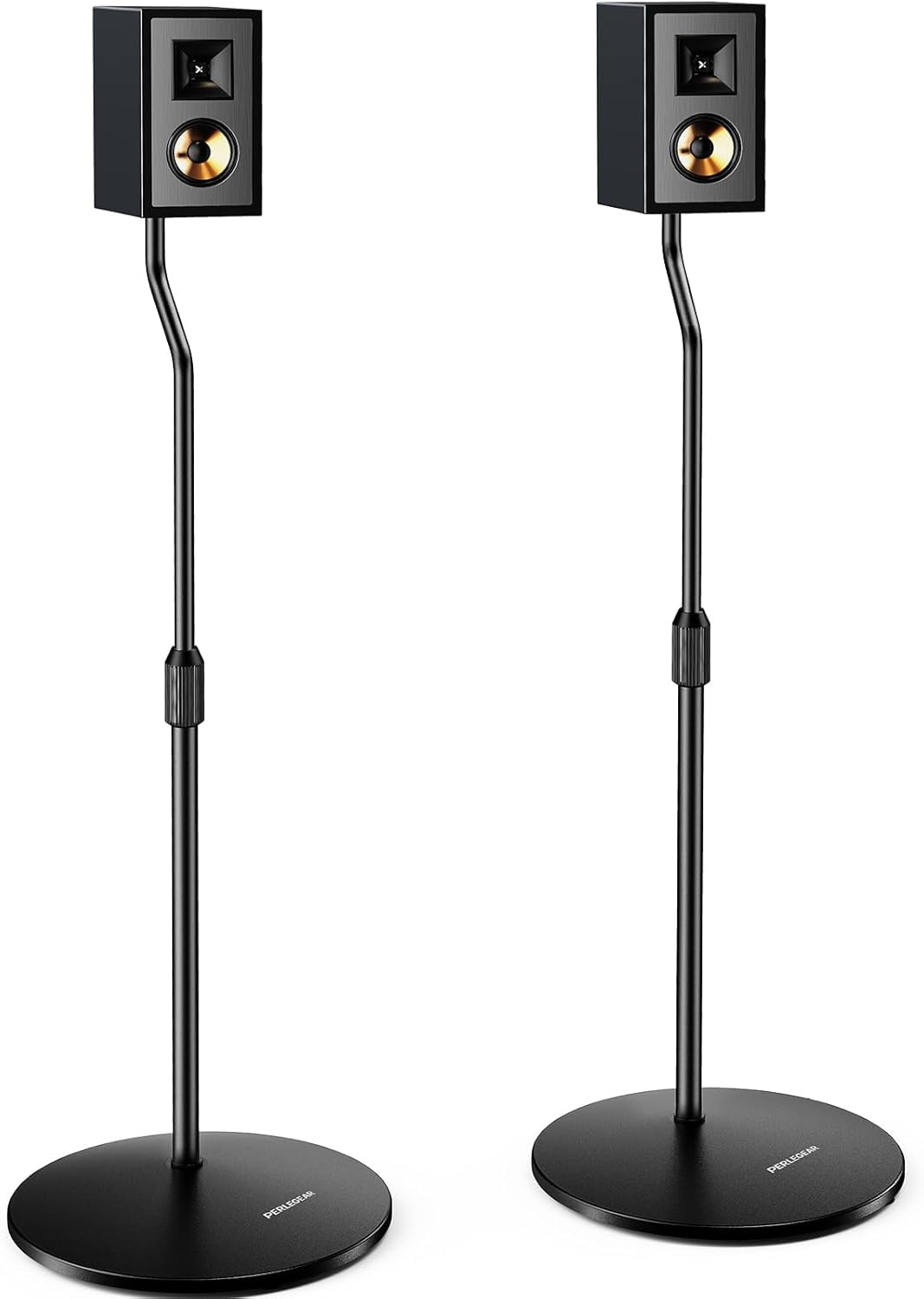View 1 of Perlegear Speaker Stand Pair, 28” to 38” Height Adjustable Surround Sound Speaker Stands for Small Bookshelf, Satellite Speakers, and Studio Monitors up to 5lbs, Tool-Free Floor Speaker Stand, PGSS11