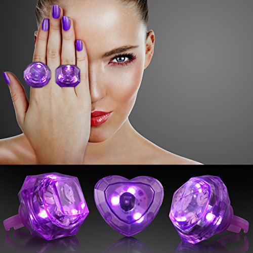 Purple Huge Gem Light Up LED Rings (Set of 24)