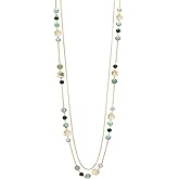 FULU AUTUMN Boho Gold Long Necklaces for Women Natural Stone Beaded Layered Long Necklace Mothers Day Gifts Dainty Flower Costume Jewelry for Women