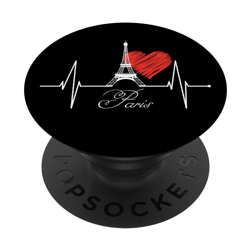 Paris Skyline Heartbeat Eiffel Tower France Heart Love Paris PopSockets Adhesive PopGrip