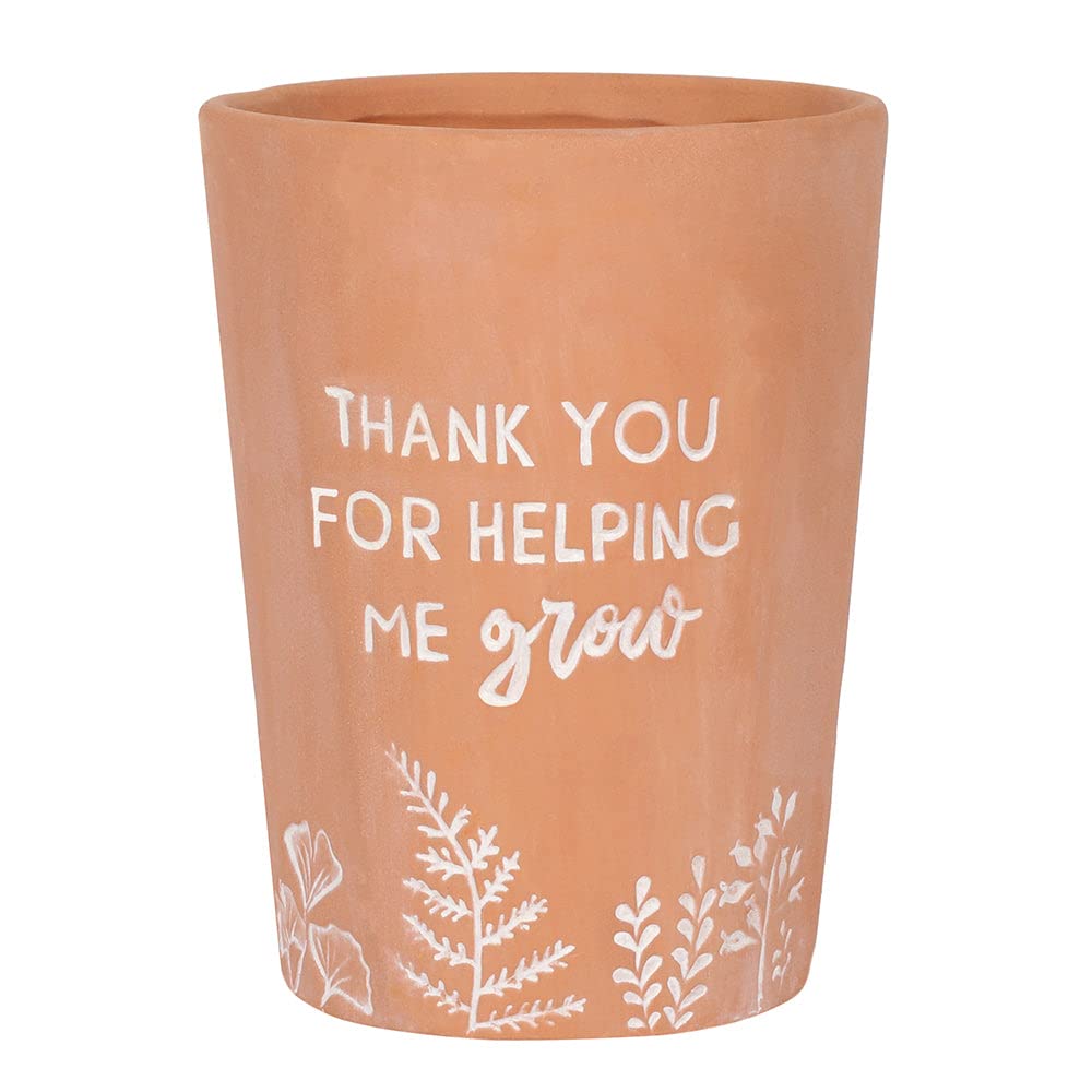 Charming Brown "Thank You For Helping Me Grow" Terracotta Plant Pot - 16.5cm x 12.5cm (1 Pc.) - Elegant Design, Durable Garden Decor - Perfect Garden Decor Accent