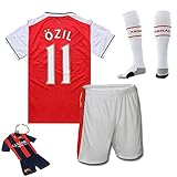 FC FirstClass 2016-17 Football Soccer Team Jersey Arsenal Home kit Ozil #11 Kids shirt and Shorts & socks & key chain for 3-12 Yrs Set