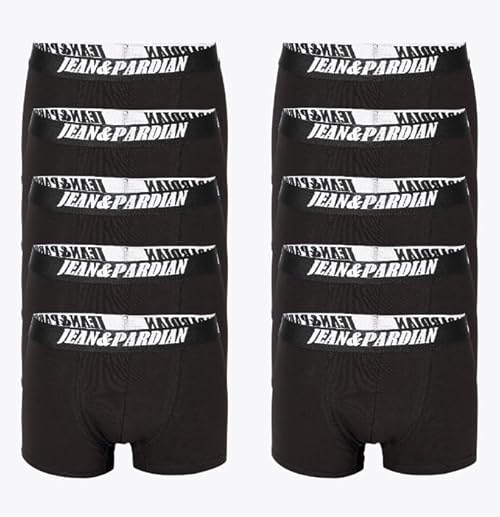 Jean Pardian Men's Black Cotton Boxers - 95% Cotton, 5% Elastane and Flexibility - Pack of 10 (UK, Alpha, L, Regular, Regular, Black)