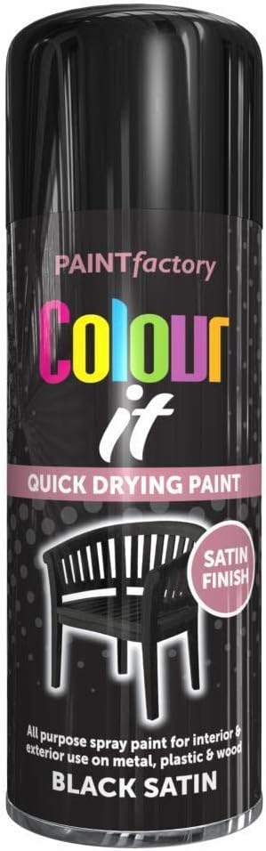 SuperGift.com Black Satin All Purpose Aerosol Spray Paint 250ml Quick Dry