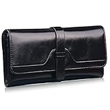 Jack&Chris RFID Blocking Leather Checkbook Wallets for Women Large Capacity Tri-fold Purse with 12 Card Slots,Gift Box, WBXH049