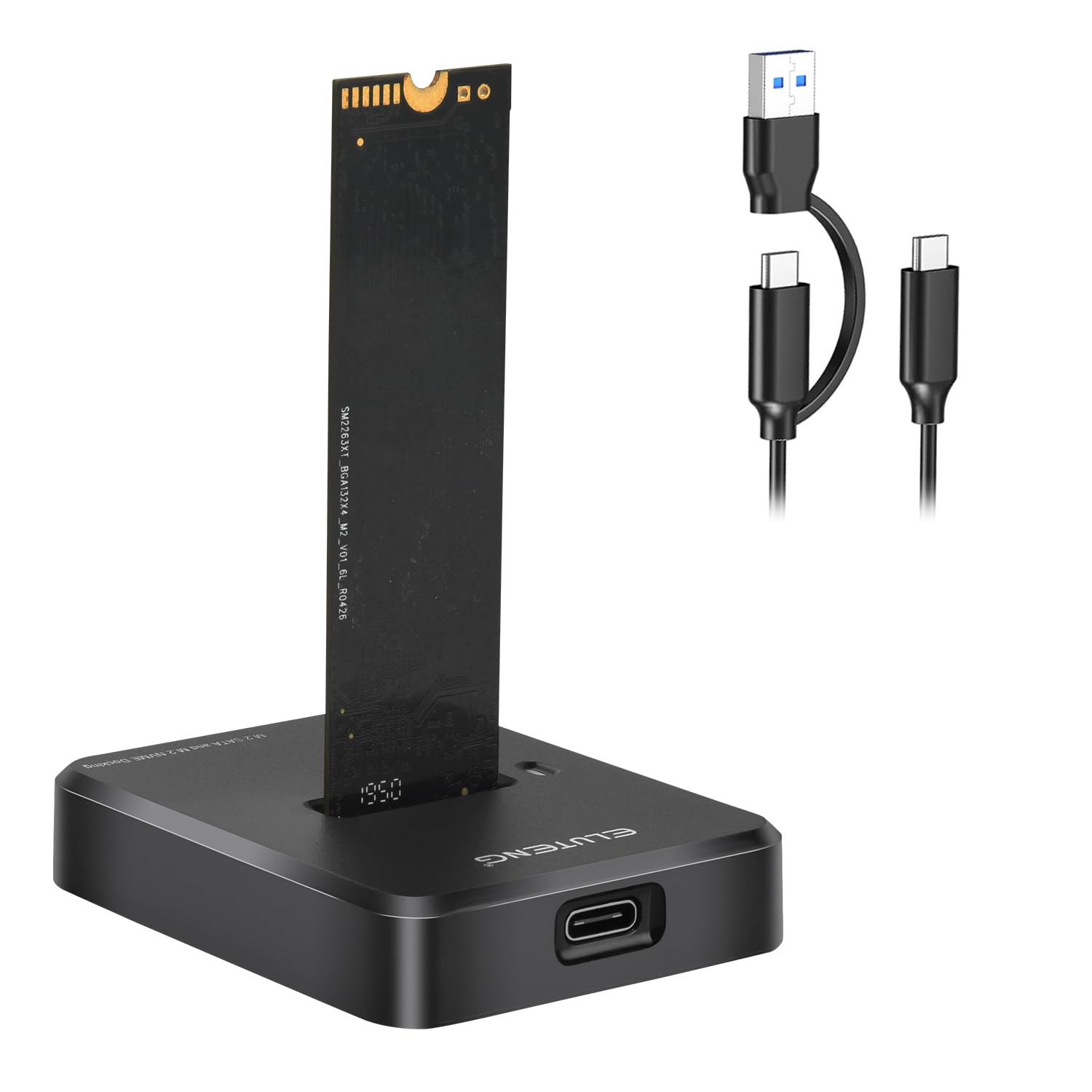 Photo 1 of ELUTENG M.2 NVMe & SATA to USB C Docking Station Dual Protocol M.2 to USB C Adapter 10Gbps External SSD Enclosure for M Key, B+M Key Support 2280 2260 2242 2230 SSDs with 2in1 Cable