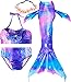 Girls Mermaid Tails for Swimming Bathing Suits Mermaid Theme Swimsuits Toddler Girls Birthday Gift for 3-12Y (C-Purple, 5-6 Years)