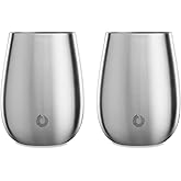 SNOWFOX Premium Vacuum Insulated Stainless Steel Grand Pinot Wine Glass, Chilled Wine Stays Icy Cold, Stemless Cocktail Glasses, Elegant Home Entertaining, Classic Barware, 12oz, Steel