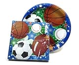Sports Themed Party Supply Pack - Plates and Napkins - Baseball, Football, Soccer, Basketball