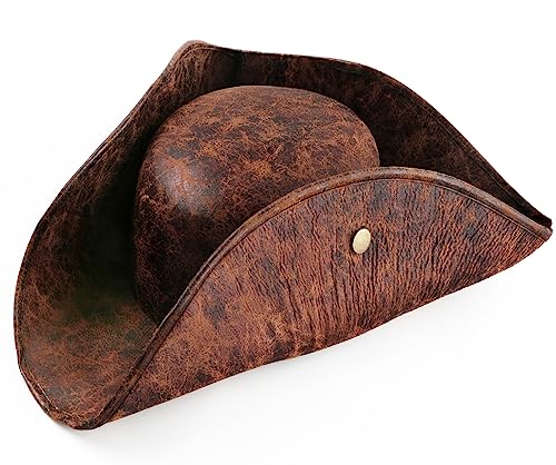 Srnede Pirate-Hat Women Tricorn Brown Pirate Men Leather Faux Leather Vintage Wrinkle Distressed