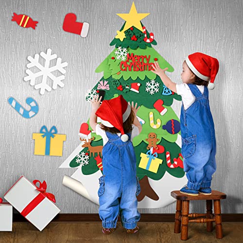 Kids DIY Christmas Tree with 32pcs Detachable Ornaments for Wall & Door Hanging Xmas Gifts for Children Toddler Non Jigsaw Puzzle Home Decorations Toy