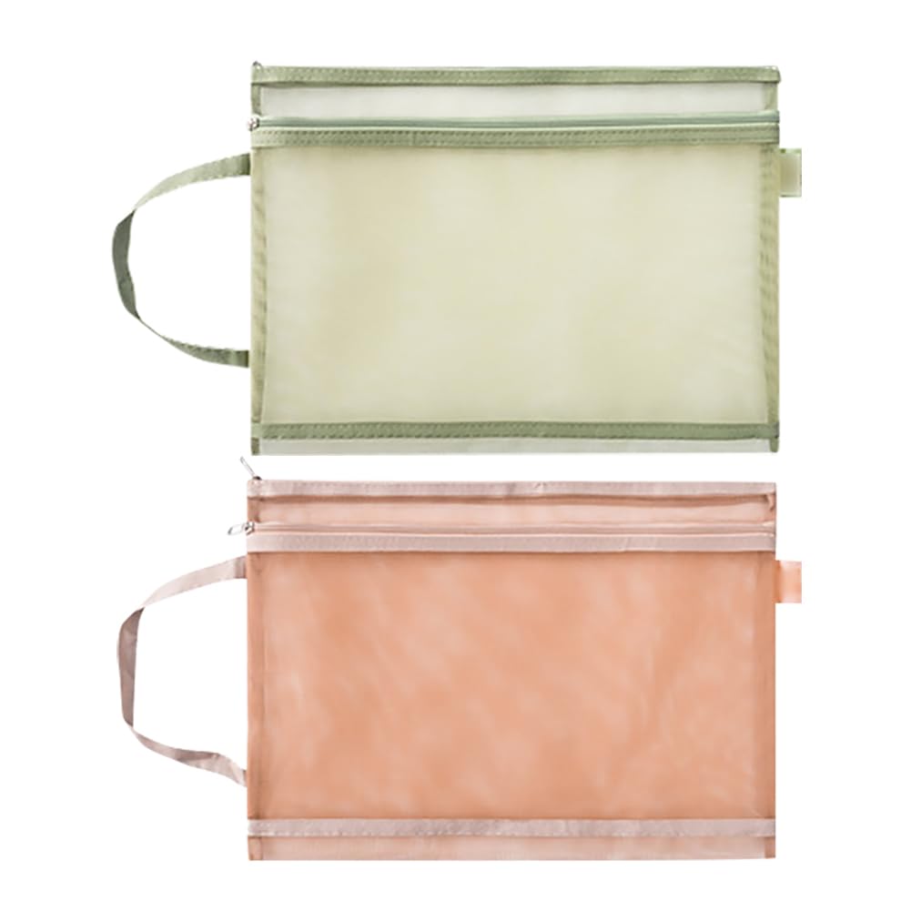 FSSTUD 2 Pcs Mesh File Zip Bags A4 Size Folder Wallets Double Layer File Pouches Document Zipper Bags Travel Storage Pouches with Handle for School Office