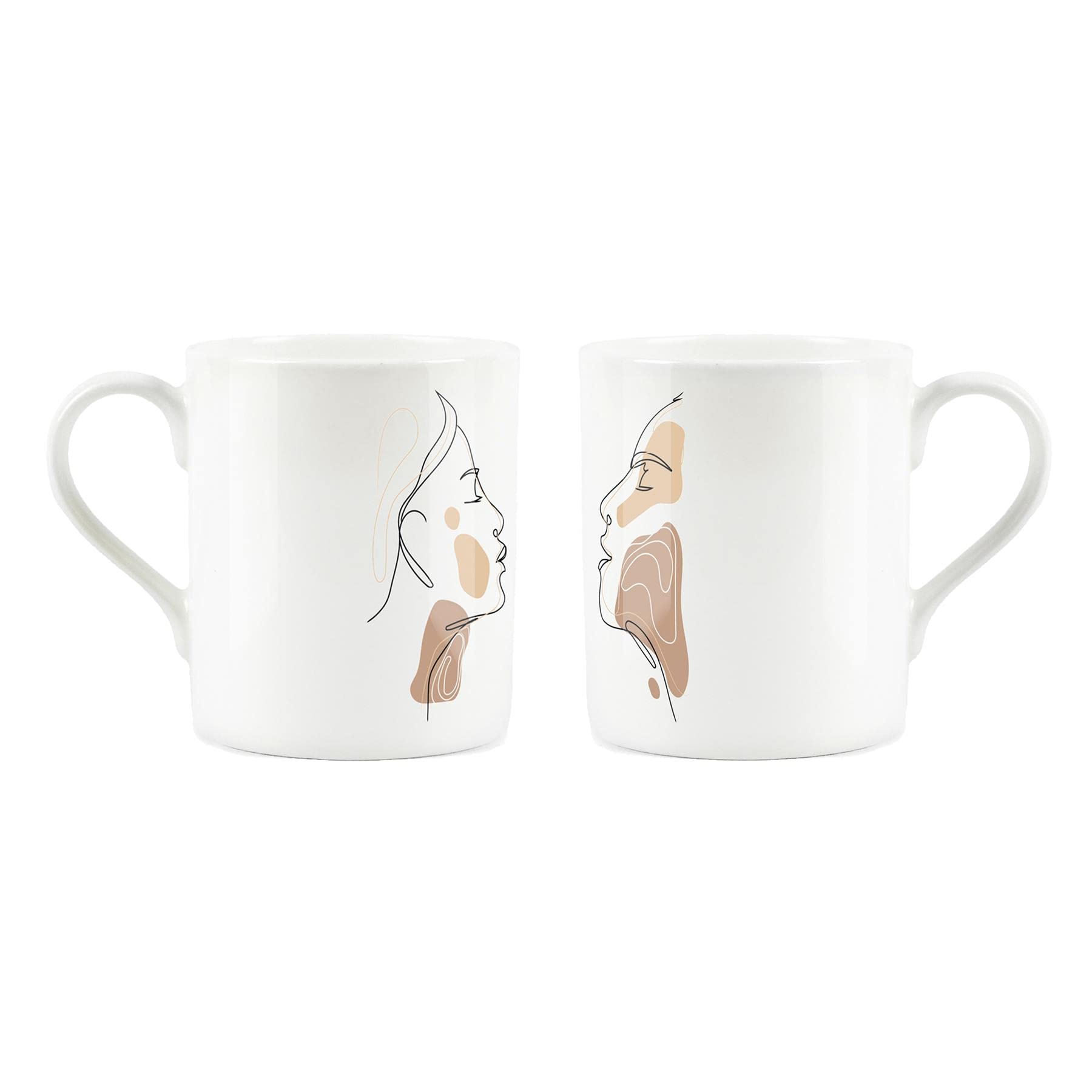 Purely Home Kissing Couple Mugs Set Fine Line Silhouette - Small Fine Bone China White Mugs Coffee Tea Present Gift