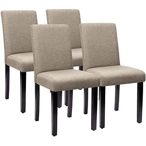 Furniwell Dining Chairs Fabric Upholstered Parson Urban Style Kitchen Side Padded Chair With Solid Wood Legs Set Of 4 Beige Pricepulse