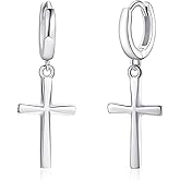 Sterling Silver Cross Earrings, Hypoallergenic Dangle Cross Hoop Stud Earrings for Women Men