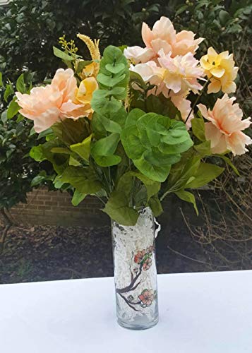 Cherry Tree Flower Blossom Hand Painted Stained Glass Cylinder Vase, Candle Holder, Floral Decor