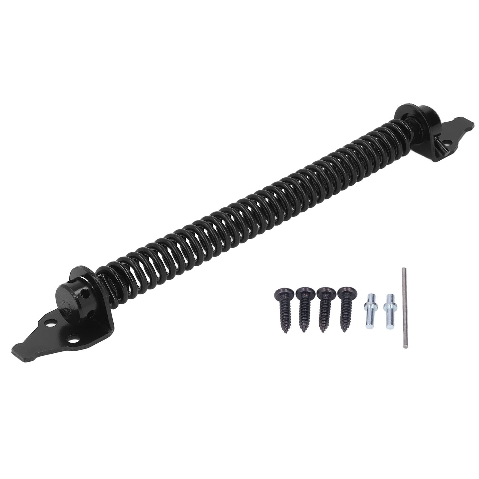 Self Closing Gate Spring, 14" Adjustable Gate Door Closer Spring Kit with Screws for Wooden Fence (Black)