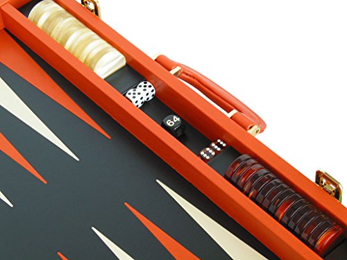 Leather Backgammon Set by Zaza & Sacci - (20" Case, Board Game) - Orange