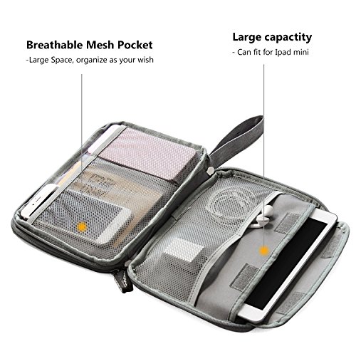 Travel Organizer Double Layer Electronics Accessories Gear Storage Bag USB Cable Case, Grey - Thumbnail 3