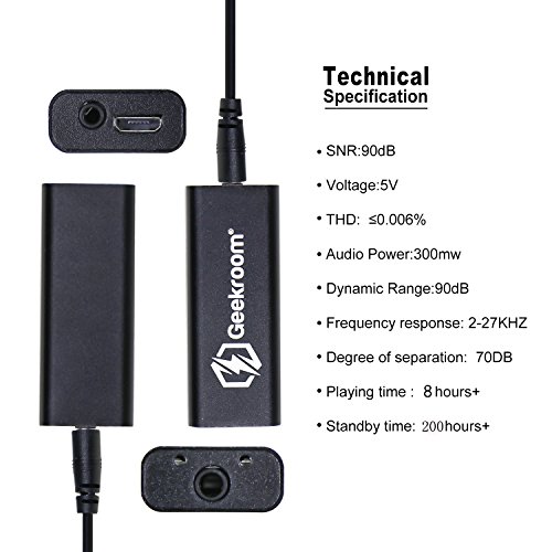 Geekroom Headphone Amplifier - Portable 3.5mm Audio Rechargable HiFi Earphone Headphone Amplifier Audio Amp Mini for Speaker, MP3,MP4,iPad, iPhone, Car,Digital Players and Computers-Black