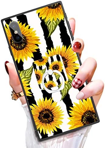 Someseed Case for iPhone X iPhone 10 Case with Kickstand Ring Holder Duty Shock Absorbent PC TPU Full Body Drop Protection Modern Design Sunflower Cover for iPhone X/10