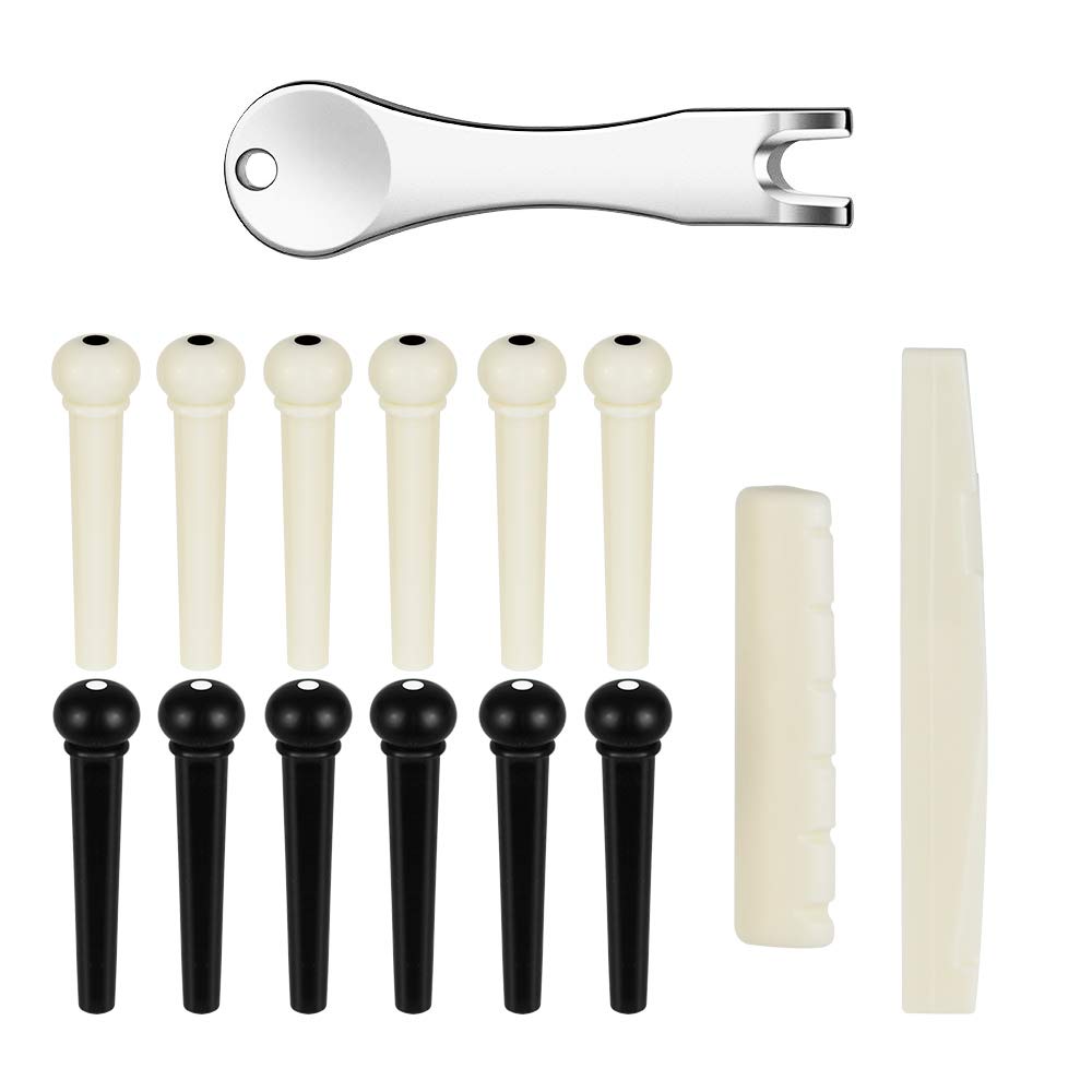 LYTIVAGEN 15 Pcs Guitar Bridge Pins Acoustic with Bridge Pegs Pin Puller Remover and Guitar Saddle Nut Set