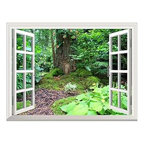 Removable Wall Sticker/Wall Mural - Elf Treehouse in The Forest | Creative Window View Wall Decor - 36"x48"