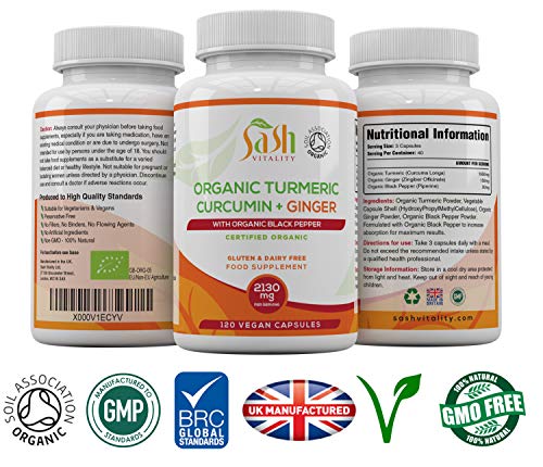 Sash Vitality Organic Turmeric Curcumin 2130mg High Strength Serving with Black Pepper & Ginger Sash Vitality Organic Turmeric Curcumin 2130mg High Strength Serving with Black Pepper & Ginger