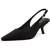 Athlefit Women's Low Kitten Heels Closed Pointed Toe Slingback Dress Pumps Shoes for Wedding Work Office