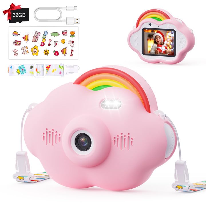 子供用カメラ Selvimキッズカメラ トイカメラ 4000万画素 1080P HD 動画カメラ キッズデジカメ 2.4インチIPS大画面 8倍ズーム 1000mAhバッテリー USB充電 デュアルレンズ 自撮可能 子どもデジタルカメラ 連写/タイマー撮影/録音/録画/ゲーム/音楽/知育 教育おもちゃ 誕生日プレゼント 32GBメモリーカード カードリーダー付 日本語説明書付 (桜ピンク)商品画像
