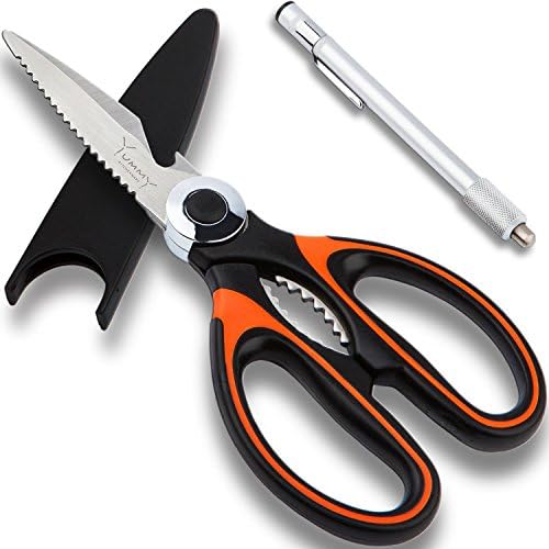 Heavy Duty Kitchen Scissors - Best Stainless Steel Utility Scissors - Black Cooking Shears for Meat and Poultry