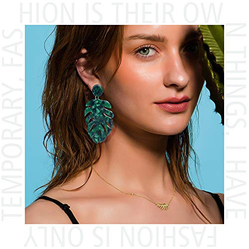 Acrylic Earrings for Women Drop Dangle Leaf Earrings Resin Minimalist Bohemian Statement Jewelry (Acrylic earrings Long Green)
