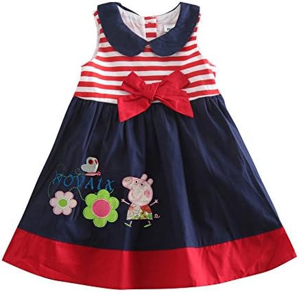 Peppa Pig Little Girls' Short-Sleeve Stitching Natural Cotton Dresses Red-Blue 5/6Y