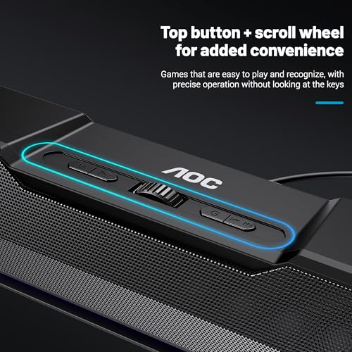 AOC ACS4650 Bocinas para PC, Micrófono Ajustable, Barra de Sonido con Cable USB, Altavoces estéreo con Luces LED, Compatible con Ordenadores, teléfonos móviles, Reproductores MP3 y PSP
