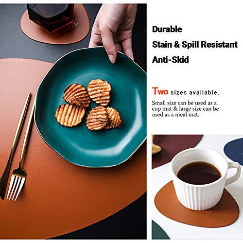 Faux Leather Placemats and Coasters Set, Round Leather for Dinner Table