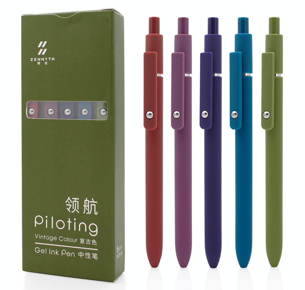 czxwyst 5pcs Retractable Gel Ink Pens 0.5mm Fine Point Black Ink Ballpoint Pens for Daily Writing (Retro) — image 1