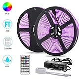 10m LED Strip Light Kits, ikelimus RGB Waterproof Self-adhesive Dimmable LED Light Strips 12Vdc SMD 5050 300 LEDs 32.8ft LED Tape Light with 44-keys IR Remote Controller for Clubs/Homes/Hotels/Outdoor