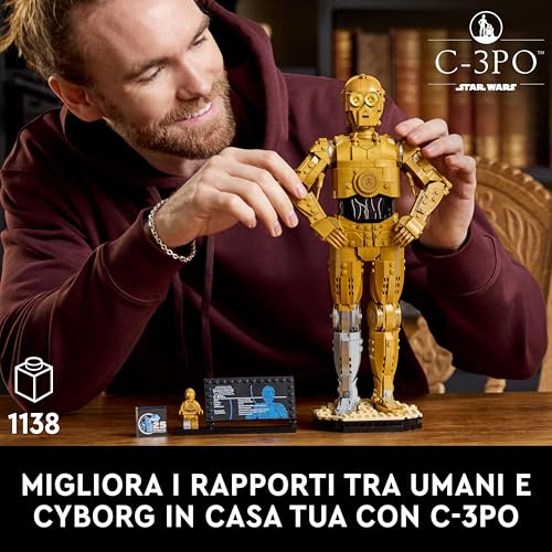 Star Wars 75398 C-3PO - Modellino di Droide da Costruire - Kit Modellismo per Adulti da Esposizione e da Collezione - Include Supporto, Targa Informativa e Minifigure - Idea Regalo per i Fan
