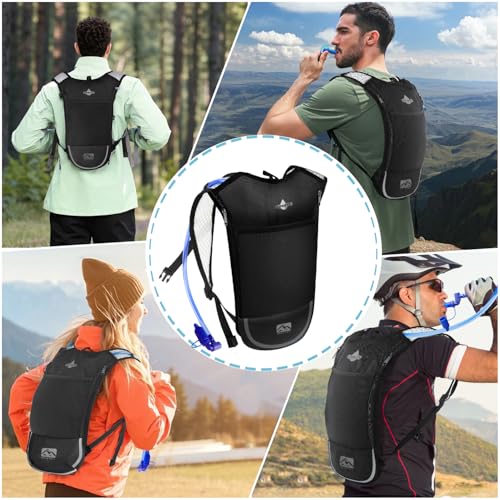 Shayson - Mochila de hidratación con Bolsa de hidratación de 2 litros, Ligera y Transpirable, con 3 Bolsillos de Capa, Correas de Hombro reforzadas para Senderismo, Correr, Ciclismo
