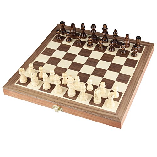 Chess Set 12"x12" Folding Wooden Standard Travel International Chess Game Board Set with Magnetic Crafted Pieces