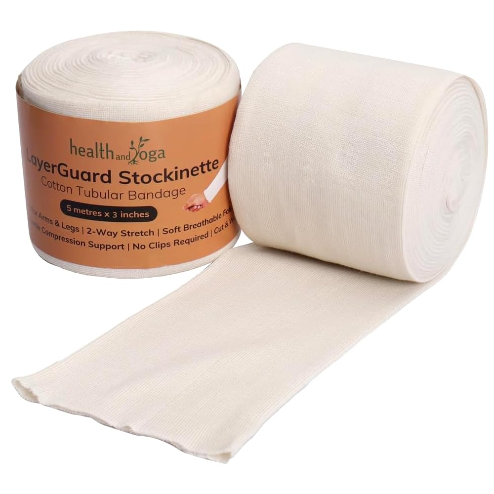 LayerGuard Cotton Stockinette Sleeve Roll, Stretchable Raw Cotton – Comfort wear, Sweat Absorbent Tubular Bandage – Prevents Residue Build up - Suitable for Under - Over Cast Wear (Width - 3 Inch)
